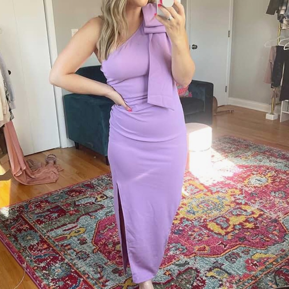 Brand New Pretty Garden Lavender Spring One Shoulder Bow Wedding Guest Dress